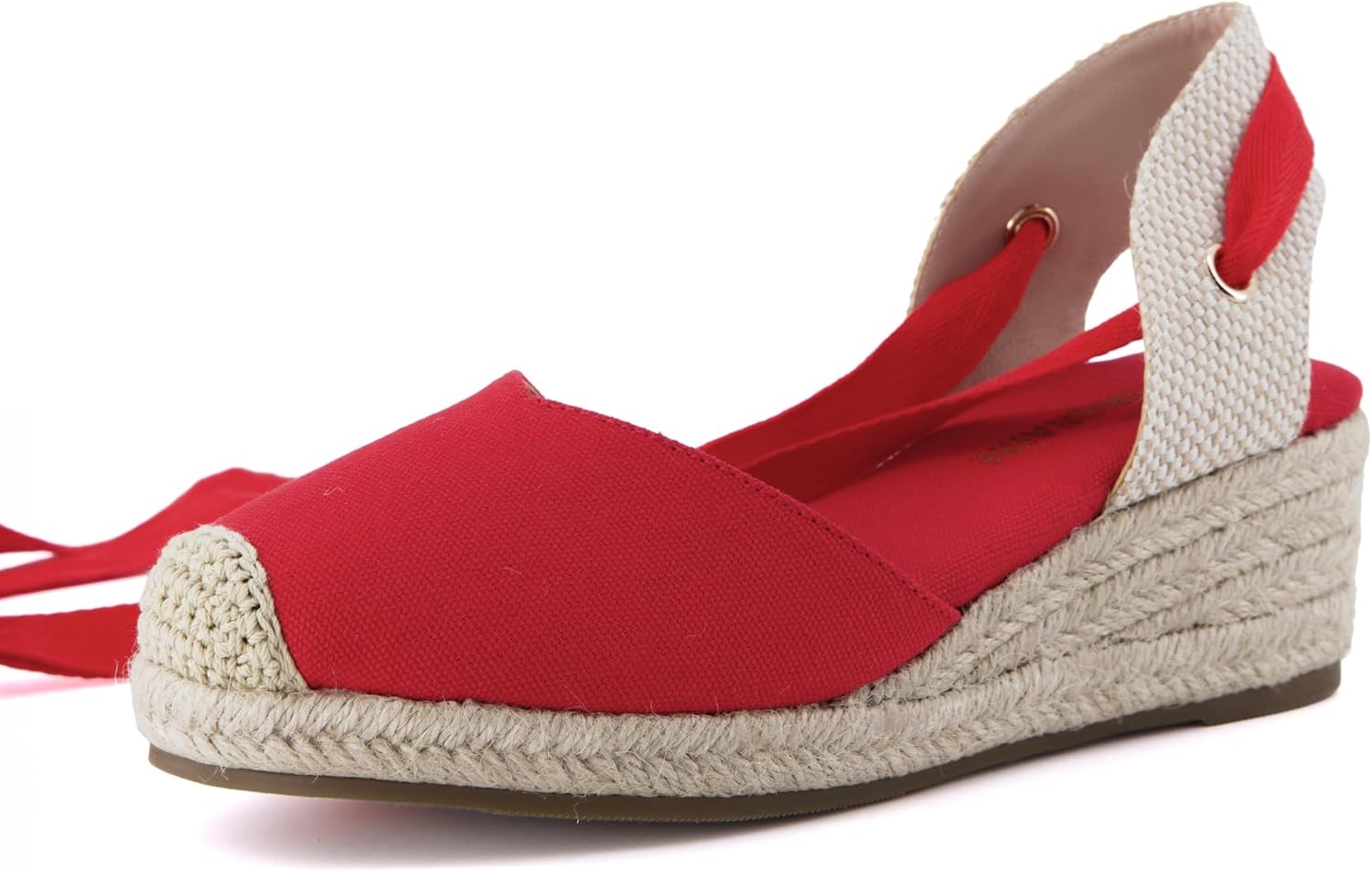 image:imageCUSHIONAIRE Bonita Platform Espadrille Wedge Sandals for Women Closed Toe Lace Up Ankle Wrap Dressy Everyday Womens HeelsRed