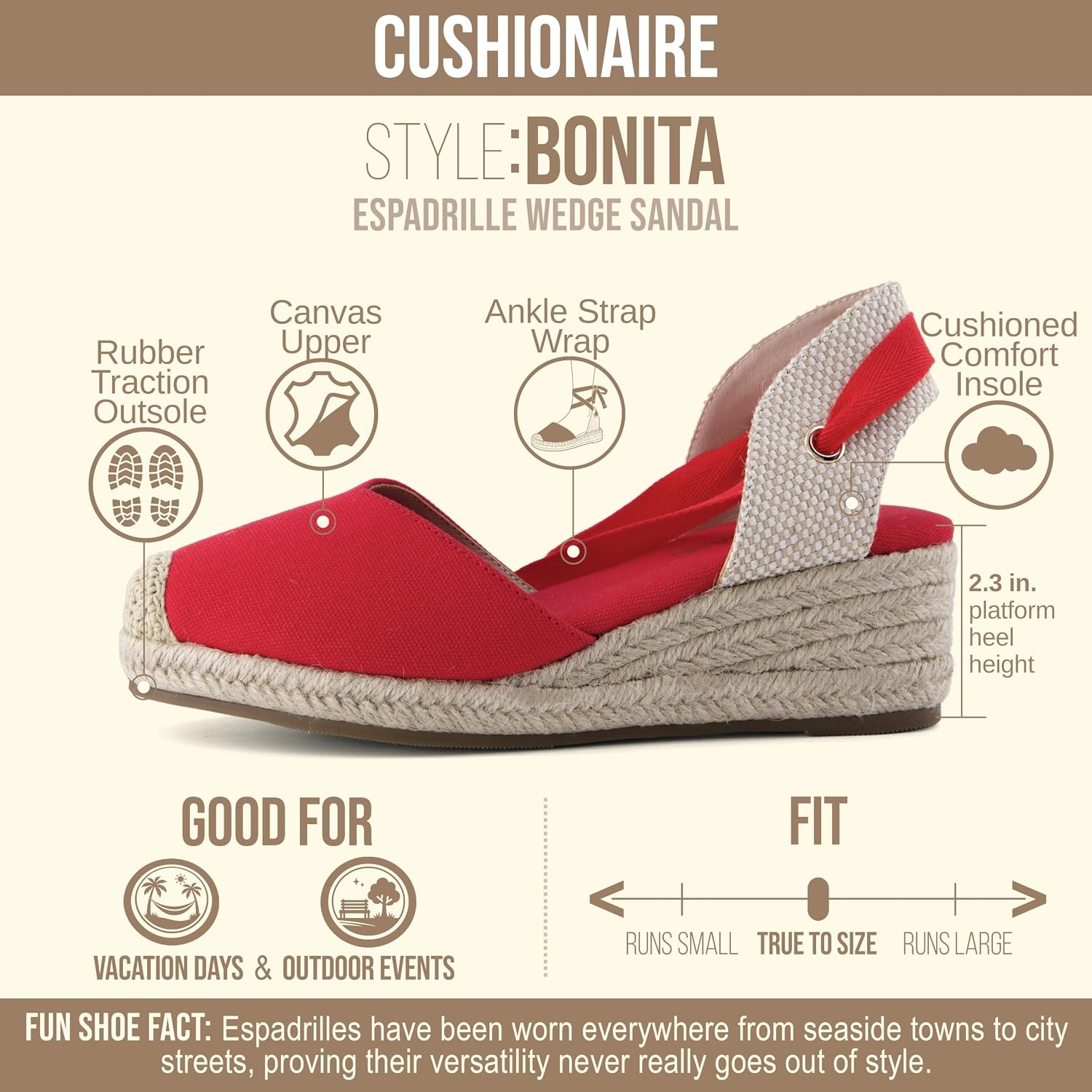 image:imageCUSHIONAIRE Bonita Platform Espadrille Wedge Sandals for Women Closed Toe Lace Up Ankle Wrap Dressy Everyday Womens HeelsRed