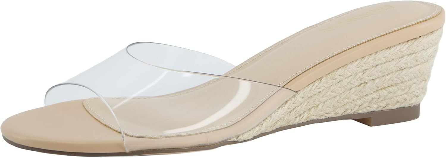 image:imageCUSHIONAIRE Brit Dress Wedge Sandals for Women Clear SlipOn Espadrille Heels with Soft Memory Foam ComfortClear