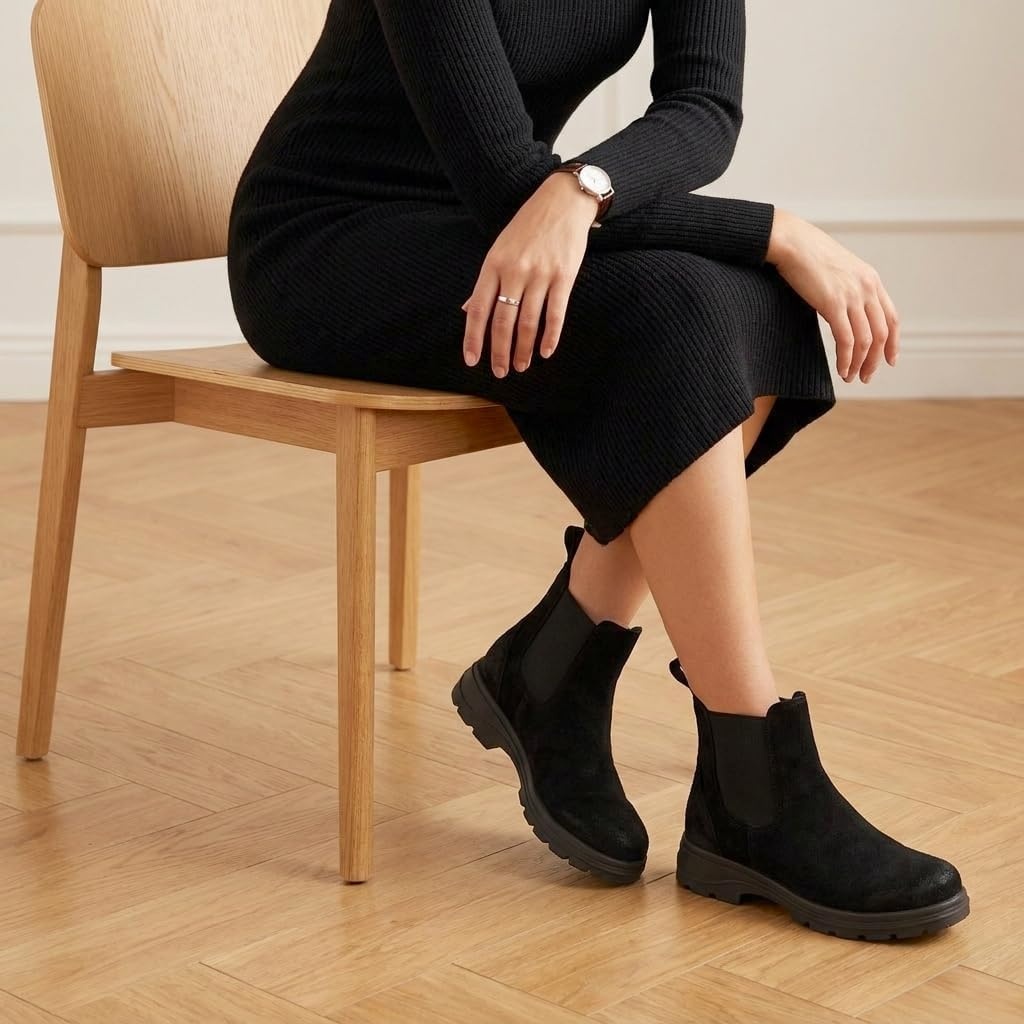 image:imageCUSHIONAIRE Britain Genuine Suede Chelsea Ankle Boots for WomenBlack