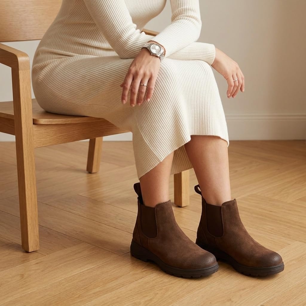 image:imageCUSHIONAIRE Britain Genuine Suede Chelsea Ankle Boots for WomenBrown