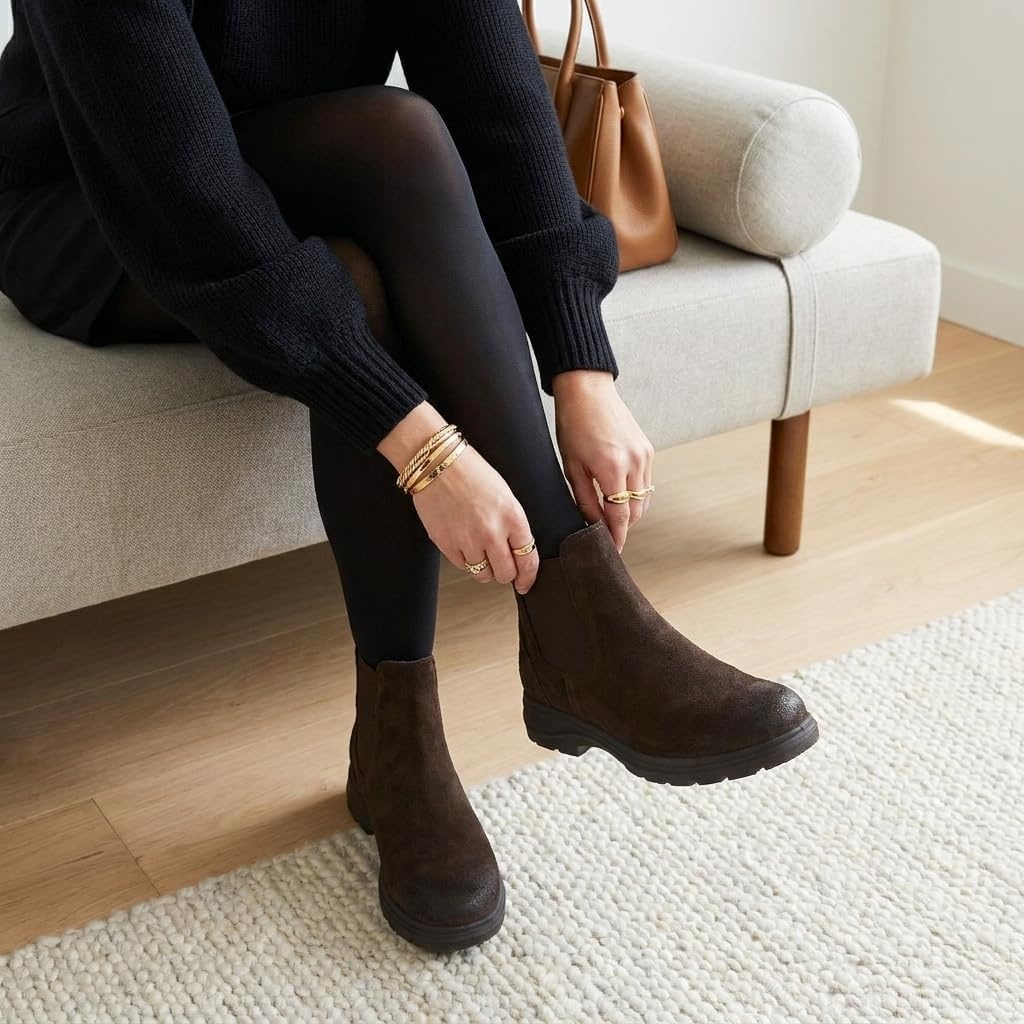 image:imageCUSHIONAIRE Britain Genuine Suede Chelsea Ankle Boots for WomenChocolate