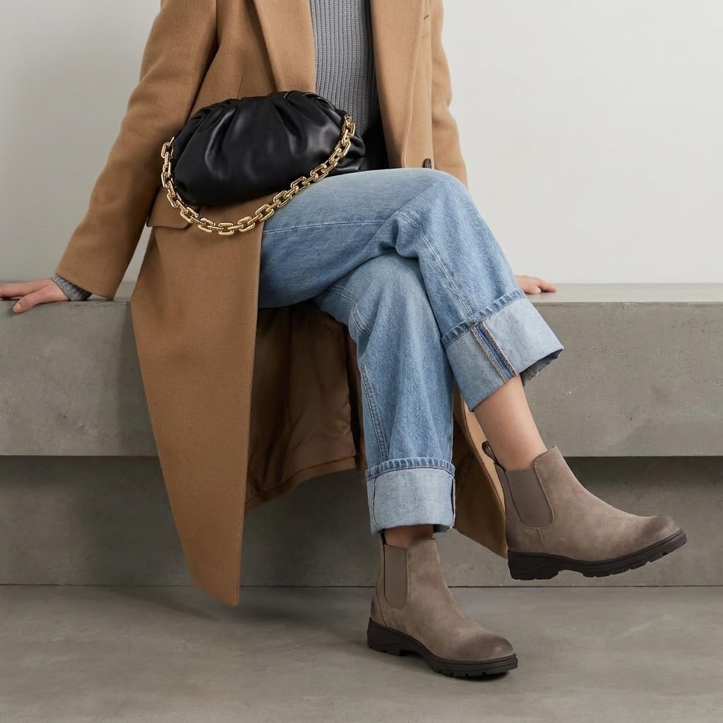image:imageCUSHIONAIRE Britain Genuine Suede Chelsea Ankle Boots for WomenTaupe