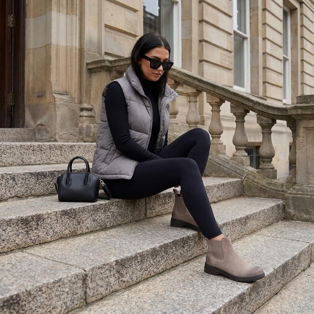image:imageCUSHIONAIRE Britain Genuine Suede Chelsea Ankle Boots for WomenTaupe