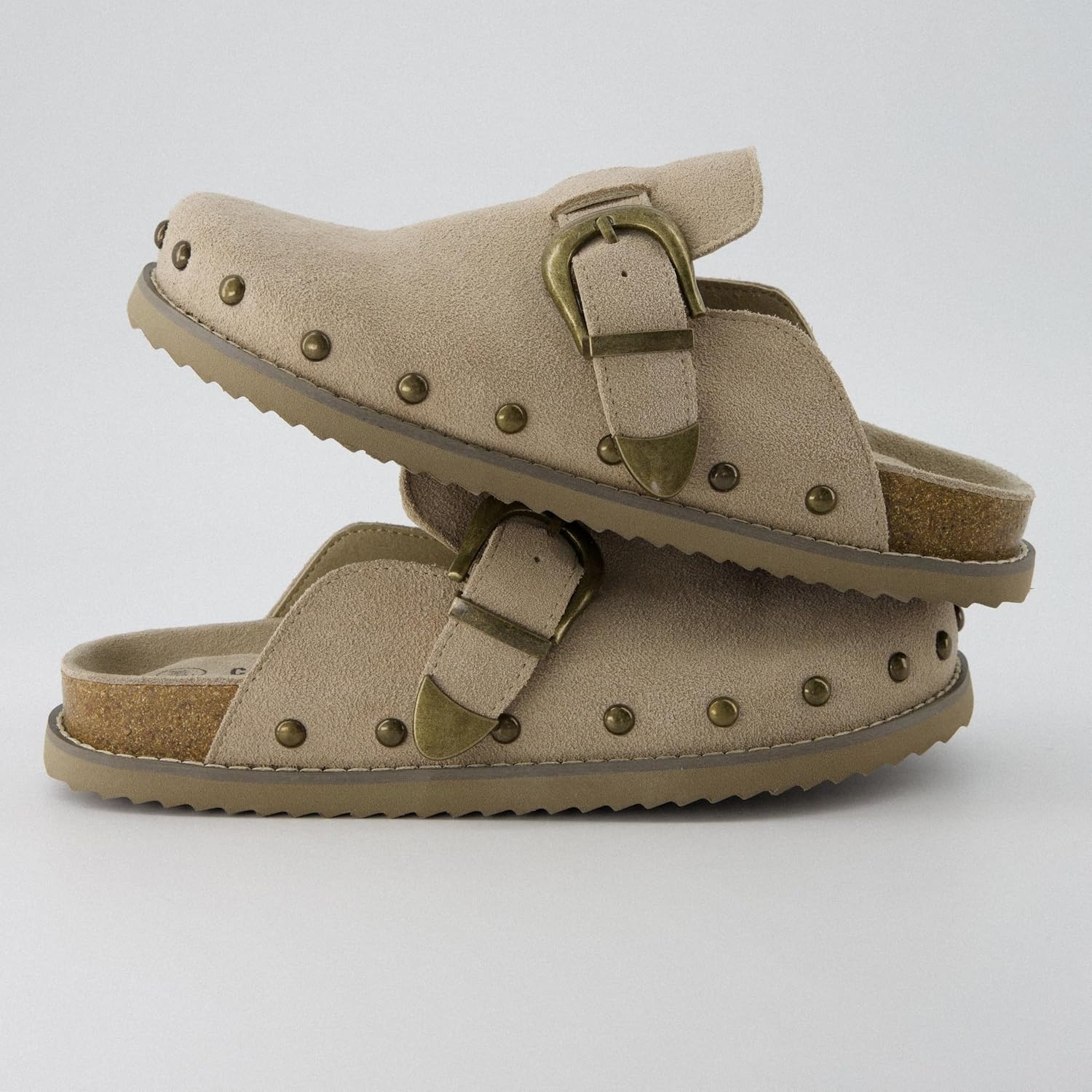 image:imageCUSHIONAIRE Bronco Slip On Mule Womens Shoes Genuine Suede Leather Clogs with Adjustable Buckle and Studded Detailing Stylish Fall Shoes for WomenBiscuit