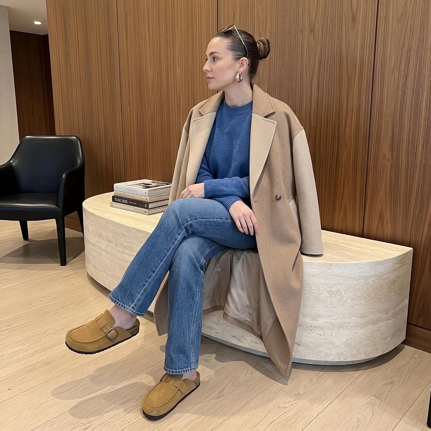 image:imageCUSHIONAIRE Canoe Genuine Suede Clogs for Women Footwear with Moc Toe Design Casual Slip On Womens ShoesCamel