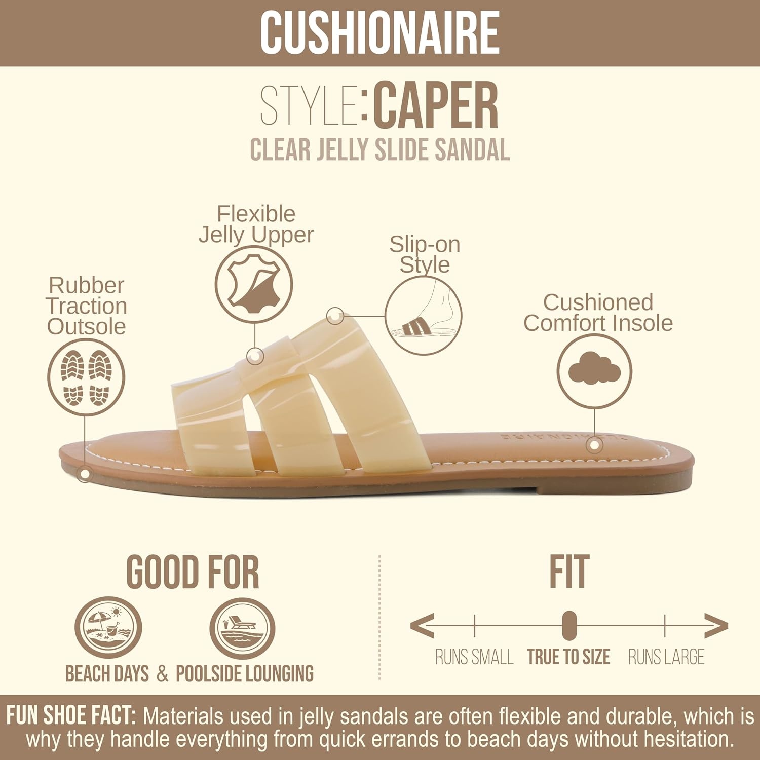 image:imageCUSHIONAIRE Caper Jelly Sandals for Women Comfortable Womens Slides with Cushioned Footbed and Wide Widths AvailableNude