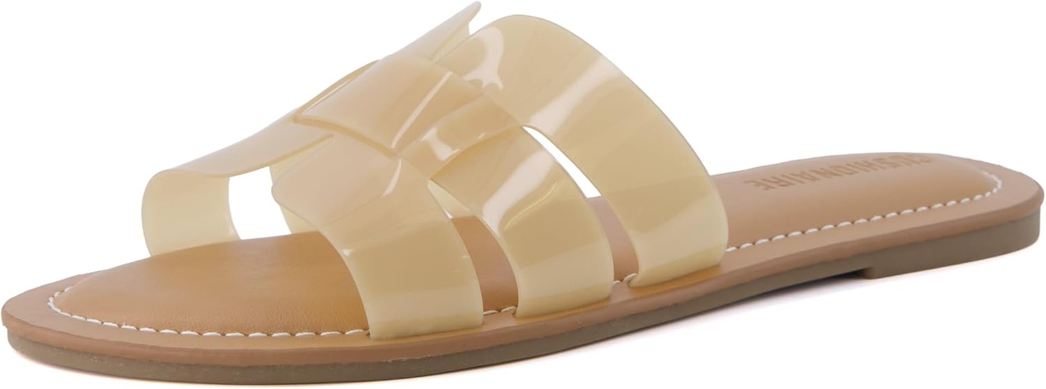 image:imageCUSHIONAIRE Caper Jelly Sandals for Women Comfortable Womens Slides with Cushioned Footbed and Wide Widths AvailableNude
