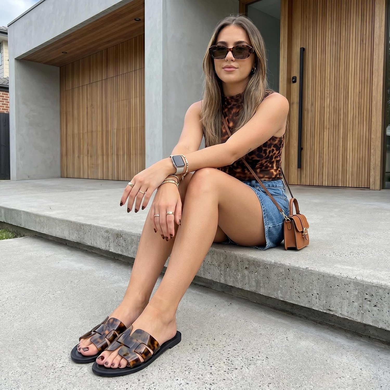 image:imageCUSHIONAIRE Caper Jelly Sandals for Women Comfortable Womens Slides with Cushioned Footbed and Wide Widths AvailableTortoise