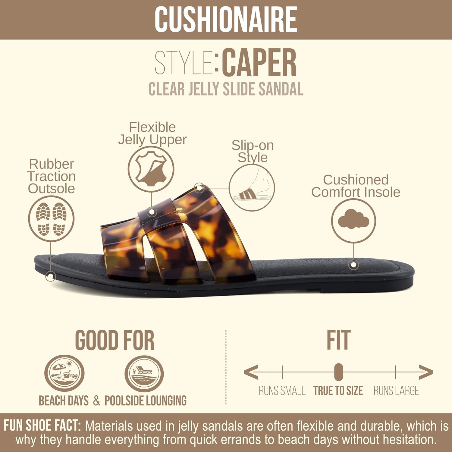image:imageCUSHIONAIRE Caper Jelly Sandals for Women Comfortable Womens Slides with Cushioned Footbed and Wide Widths AvailableTortoise