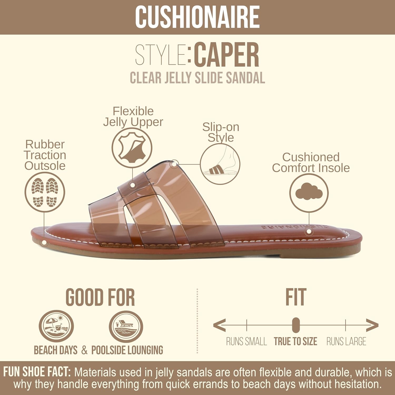 image:imageCUSHIONAIRE Caper Jelly Sandals for Women Comfortable Womens Slides with Cushioned Footbed and Wide Widths AvailableWhiskey