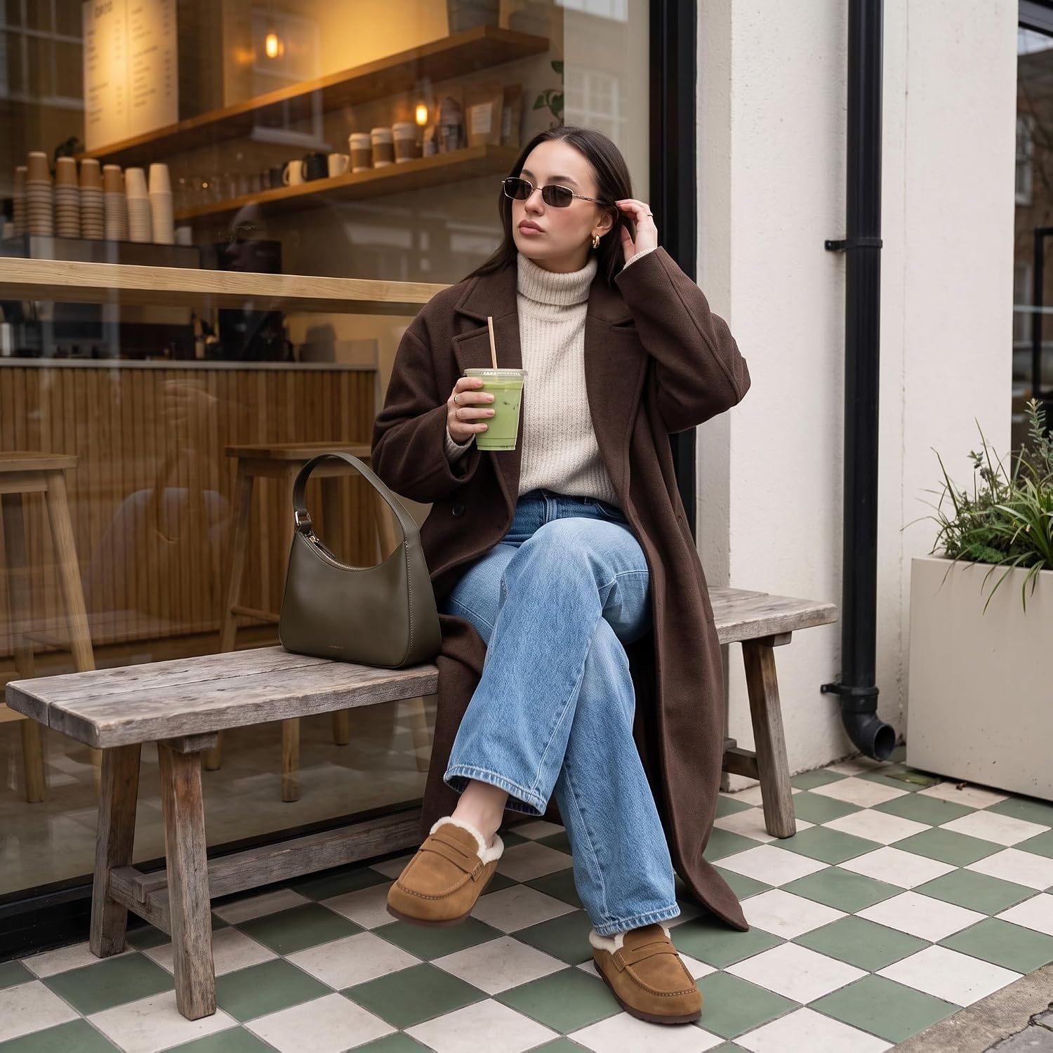 image:imageCUSHIONAIRE Casey Genuine Suede Moccasin Slippers for Women Cozy House Shoes with Moc Toe and Penny Loafer StrapBrown
