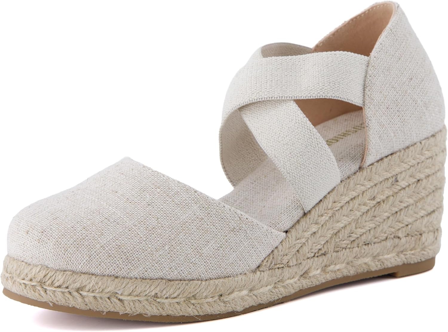 image:imageCUSHIONAIRE Chica Espadrille Wedge Sandals for Women Slip On Closed Toe Women Shoes with Elastic Straps and Stylish Everyday ComfortBeige