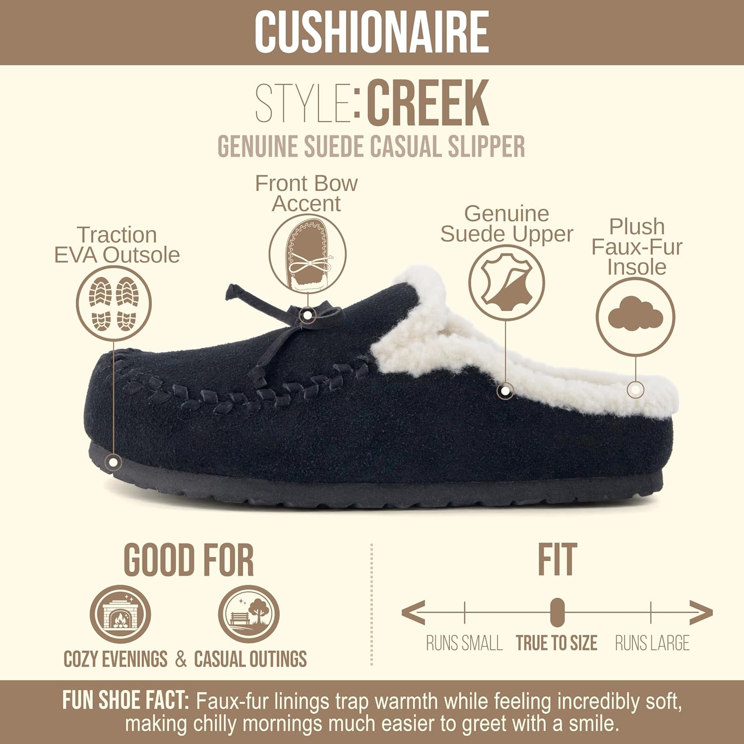 image:imageCUSHIONAIRE Creek Genuine Leather Suede Womens Slippers Casual House ShoesBlack