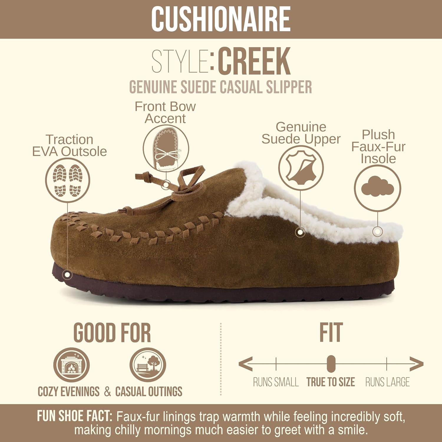 image:imageCUSHIONAIRE Creek Genuine Leather Suede Womens Slippers Casual House ShoesBrown