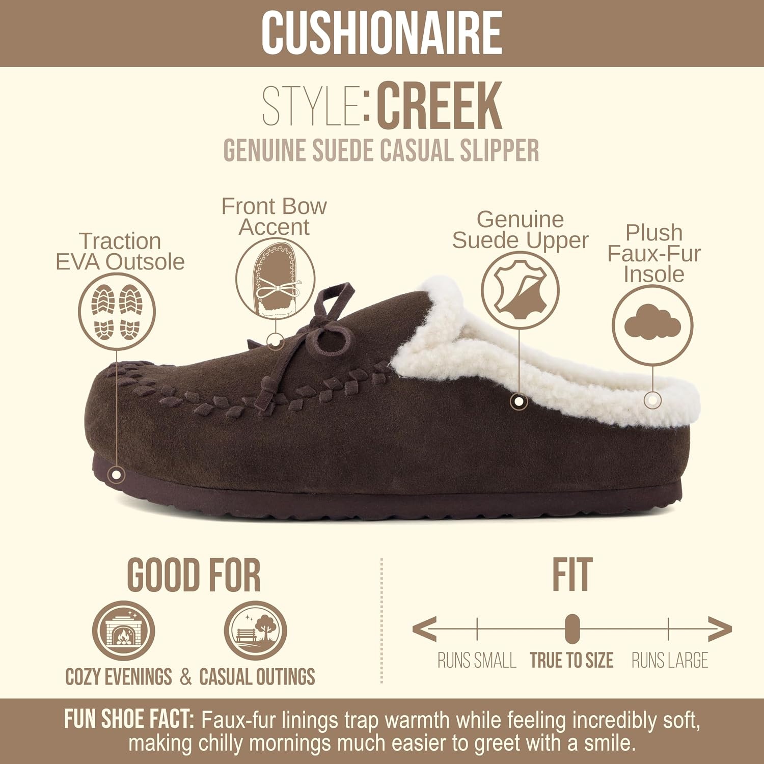 image:imageCUSHIONAIRE Creek Genuine Leather Suede Womens Slippers Casual House ShoesChocolate
