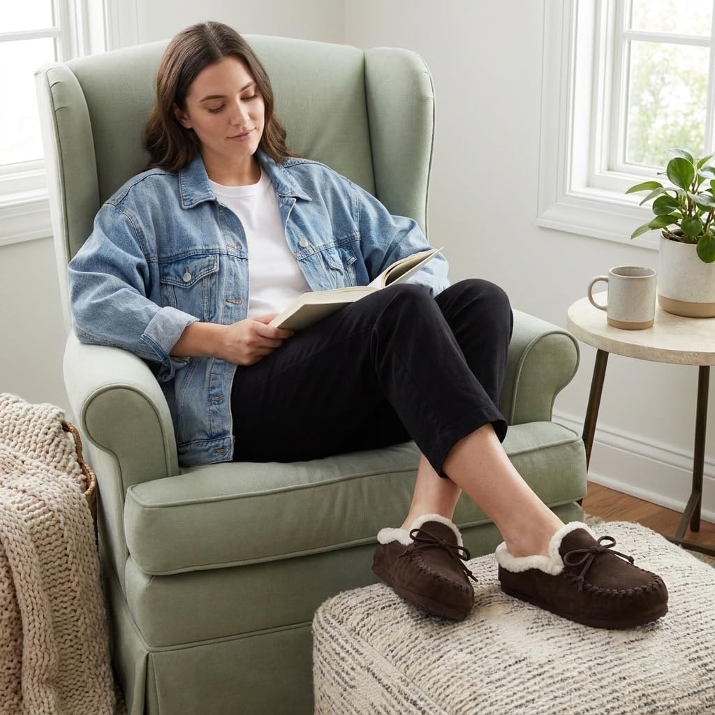 image:imageCUSHIONAIRE Creek Genuine Leather Suede Womens Slippers Casual House ShoesChocolate