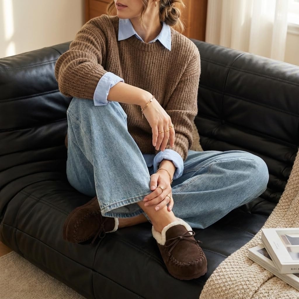 image:imageCUSHIONAIRE Creek Genuine Leather Suede Womens Slippers Casual House ShoesChocolate