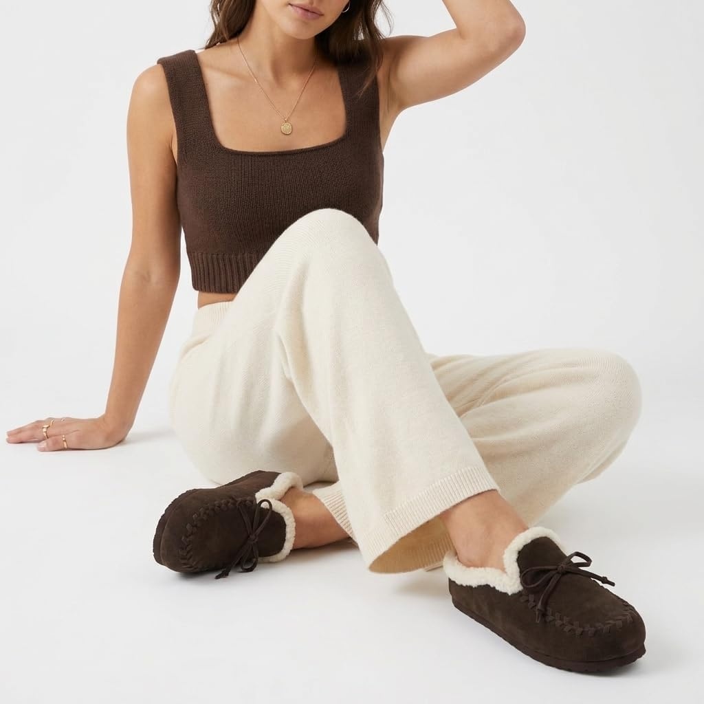 image:imageCUSHIONAIRE Creek Genuine Leather Suede Womens Slippers Casual House ShoesChocolate