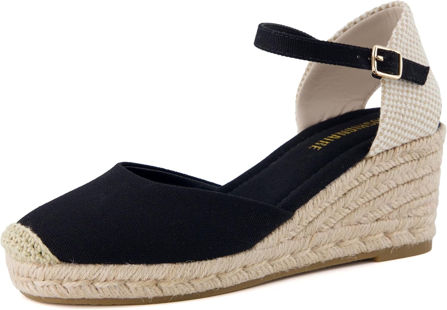 image:imageCUSHIONAIRE Elche Closed Toe Wedge Sandals for Women Platform Espadrilles Heels With Adjustable BuckleBlack