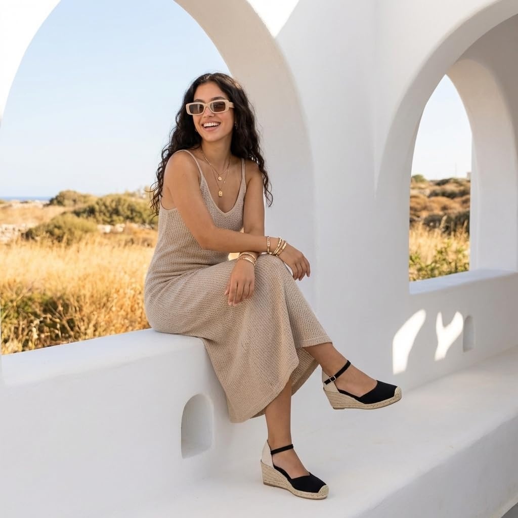 image:imageCUSHIONAIRE Elche Closed Toe Wedge Sandals for Women Platform Espadrilles Heels With Adjustable BuckleBlack