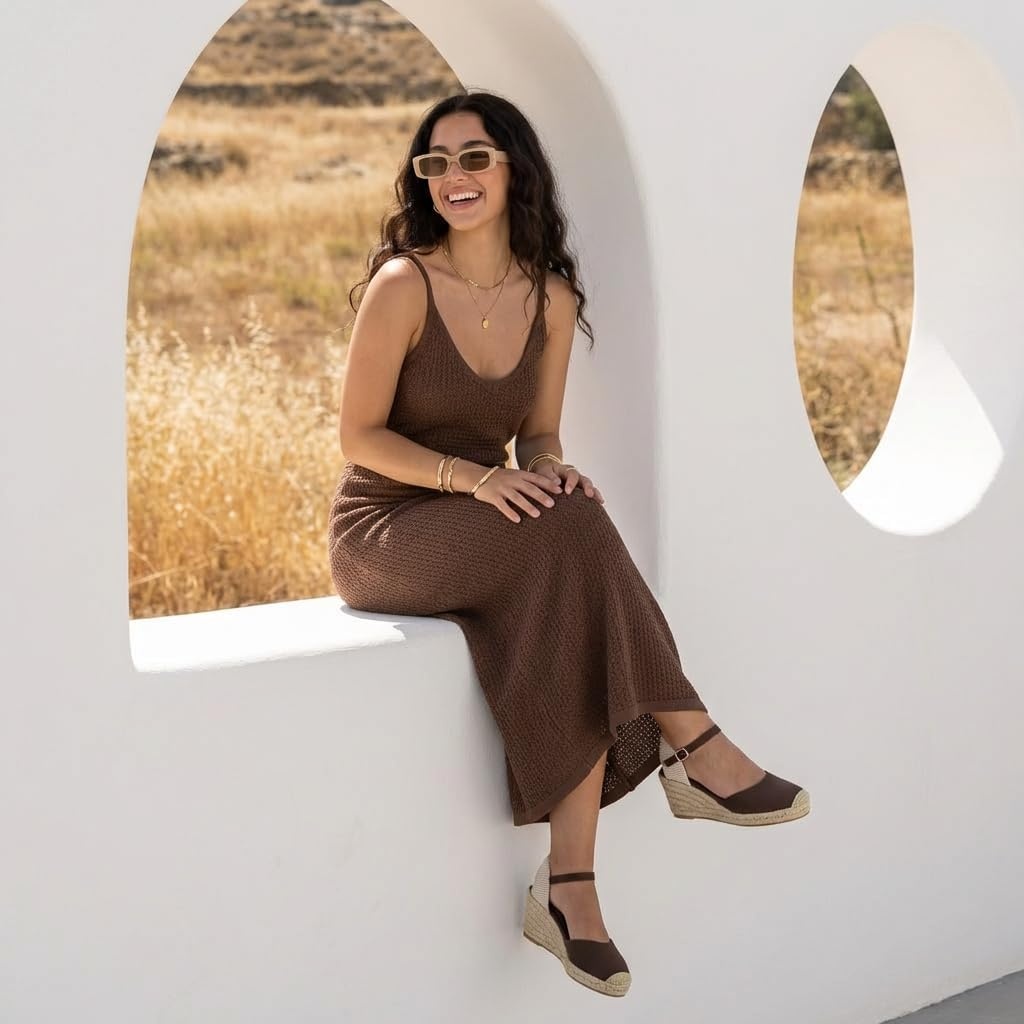 image:imageCUSHIONAIRE Elche Closed Toe Wedge Sandals for Women Platform Espadrilles Heels With Adjustable BuckleBrown