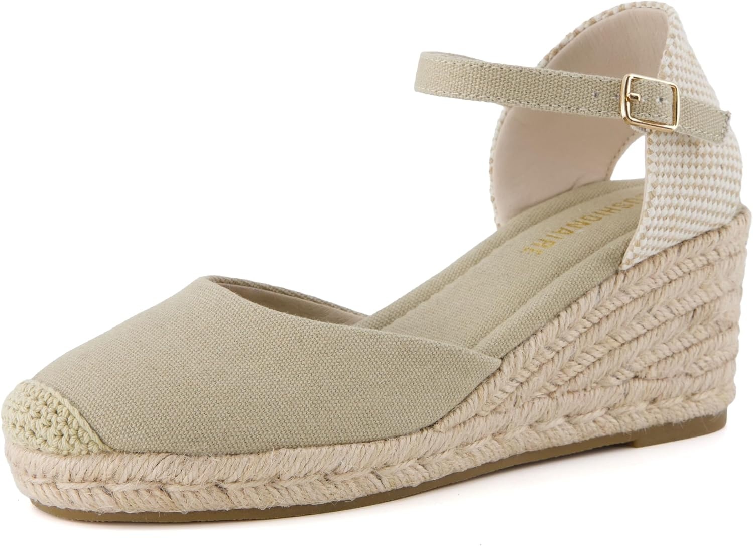 image:imageCUSHIONAIRE Elche Closed Toe Wedge Sandals for Women Platform Espadrilles Heels With Adjustable BuckleNatural