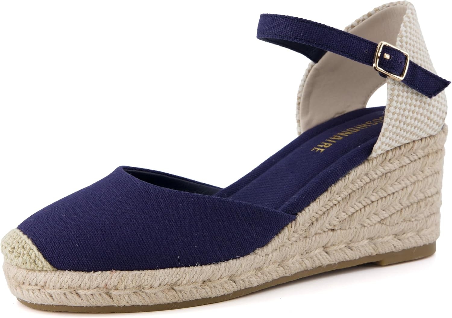image:imageCUSHIONAIRE Elche Closed Toe Wedge Sandals for Women Platform Espadrilles Heels With Adjustable BuckleNavy