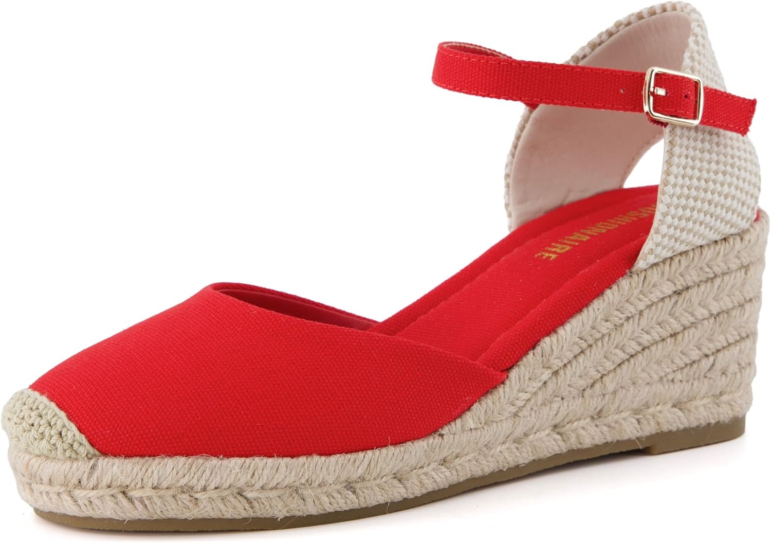 image:imageCUSHIONAIRE Elche Closed Toe Wedge Sandals for Women Platform Espadrilles Heels With Adjustable BuckleRed