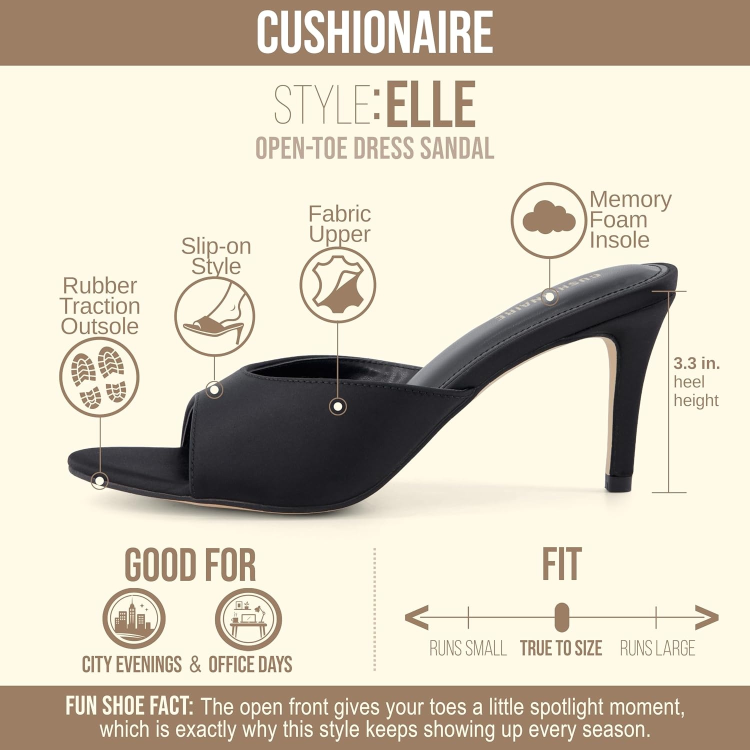 image:imageCUSHIONAIRE Elle Pointed Heel Womens Sandal Open Toe Heeled Mule with Cushioned Memory and Stiletto DesignBlack