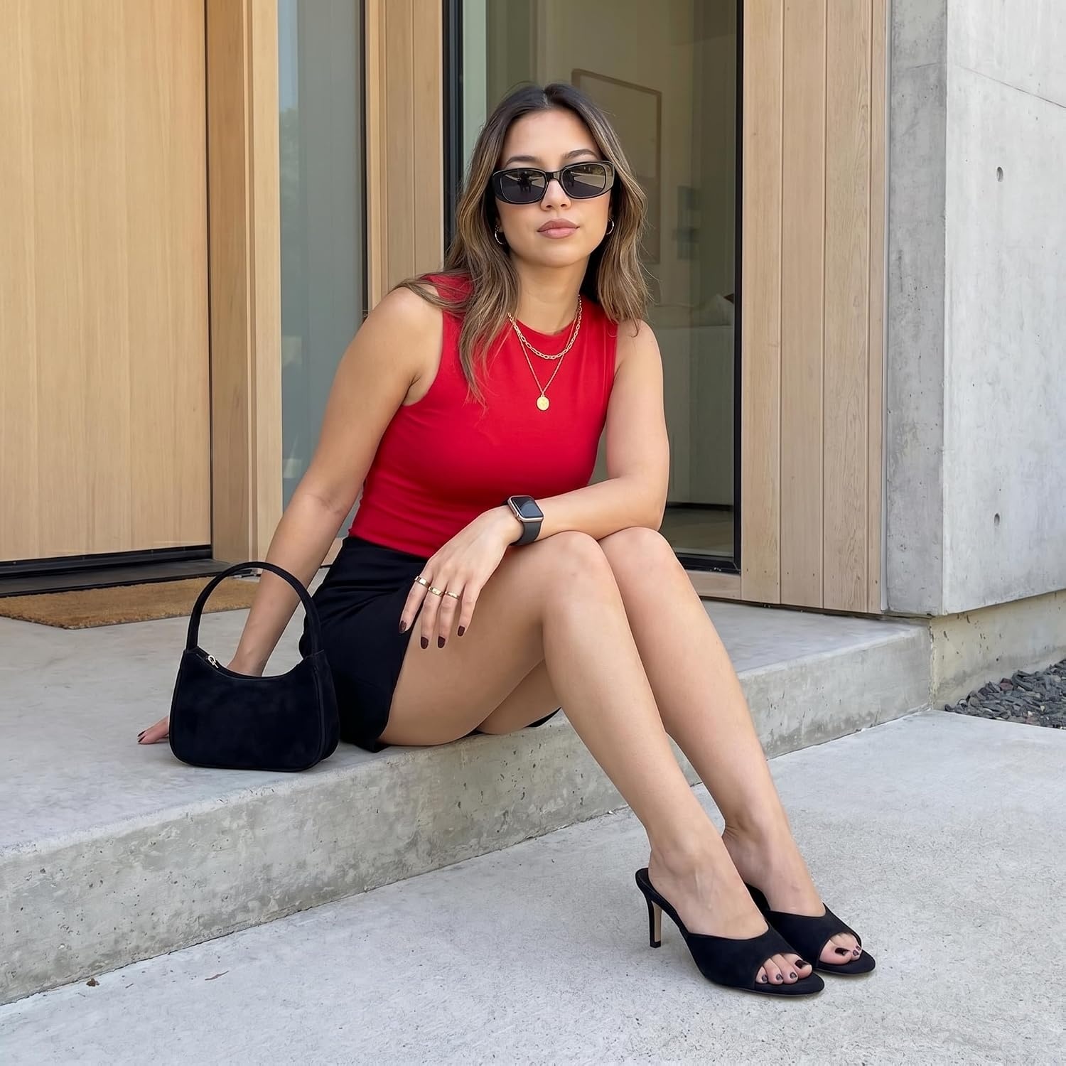 image:imageCUSHIONAIRE Elle Pointed Heel Womens Sandal Open Toe Heeled Mule with Cushioned Memory and Stiletto DesignBlack Microsuede