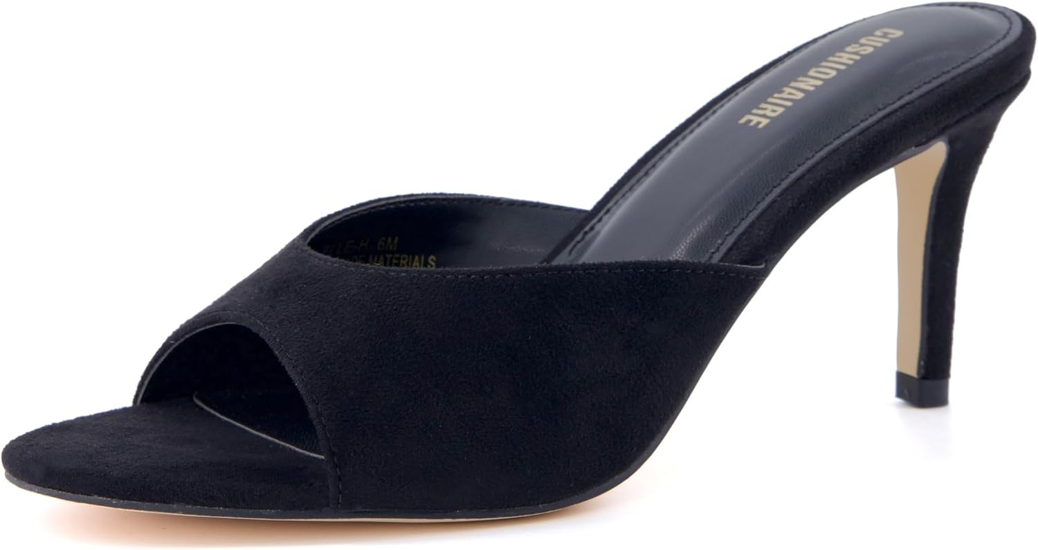image:imageCUSHIONAIRE Elle Pointed Heel Womens Sandal Open Toe Heeled Mule with Cushioned Memory and Stiletto DesignBlack Microsuede