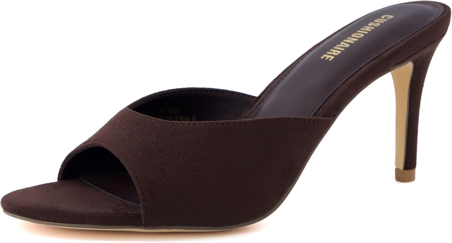 image:imageCUSHIONAIRE Elle Pointed Heel Womens Sandal Open Toe Heeled Mule with Cushioned Memory and Stiletto DesignBrown Microsuede