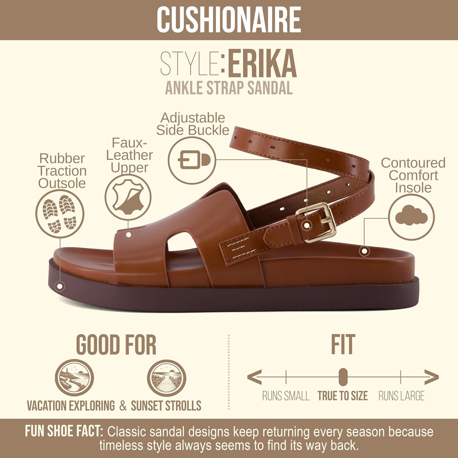 image:imageCUSHIONAIRE Erika Sandals for Women with CutOut Band and Ankle Strap Cushioned Footbed Sandal Wide Width AvailableCognac