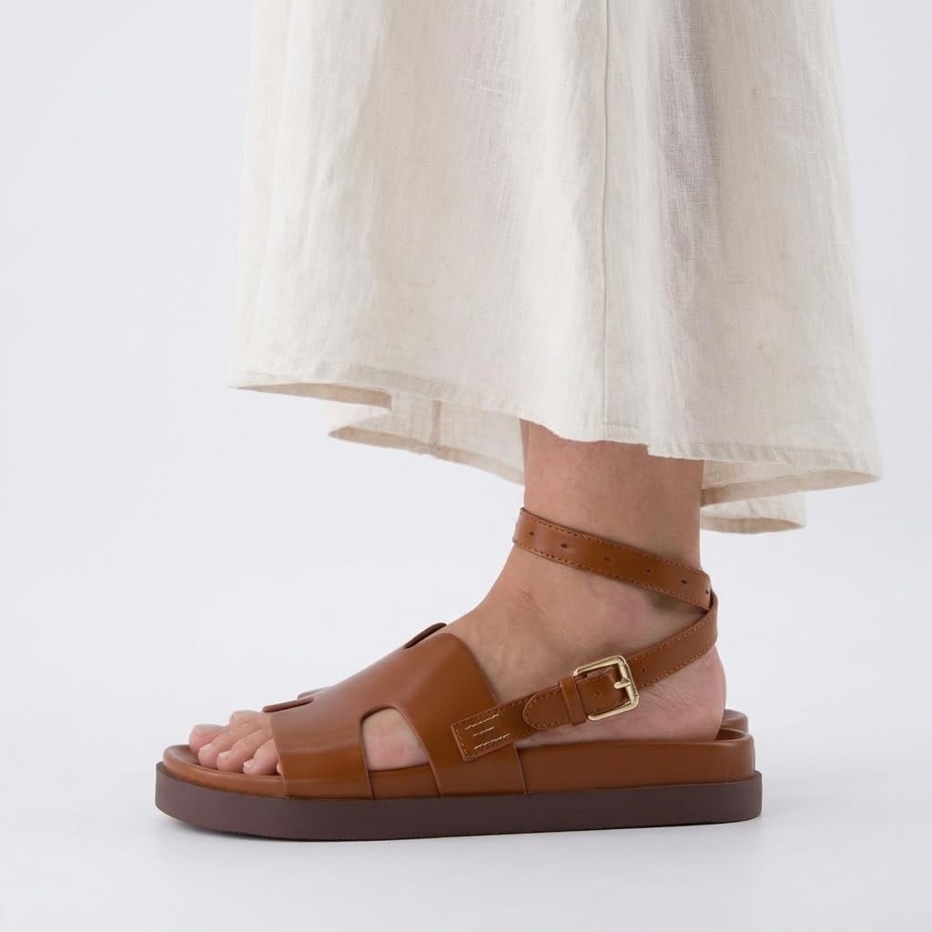 image:imageCUSHIONAIRE Erika Sandals for Women with CutOut Band and Ankle Strap Cushioned Footbed Sandal Wide Width AvailableCognac