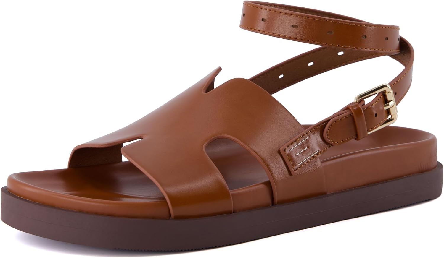 image:imageCUSHIONAIRE Erika Sandals for Women with CutOut Band and Ankle Strap Cushioned Footbed Sandal Wide Width AvailableCognac