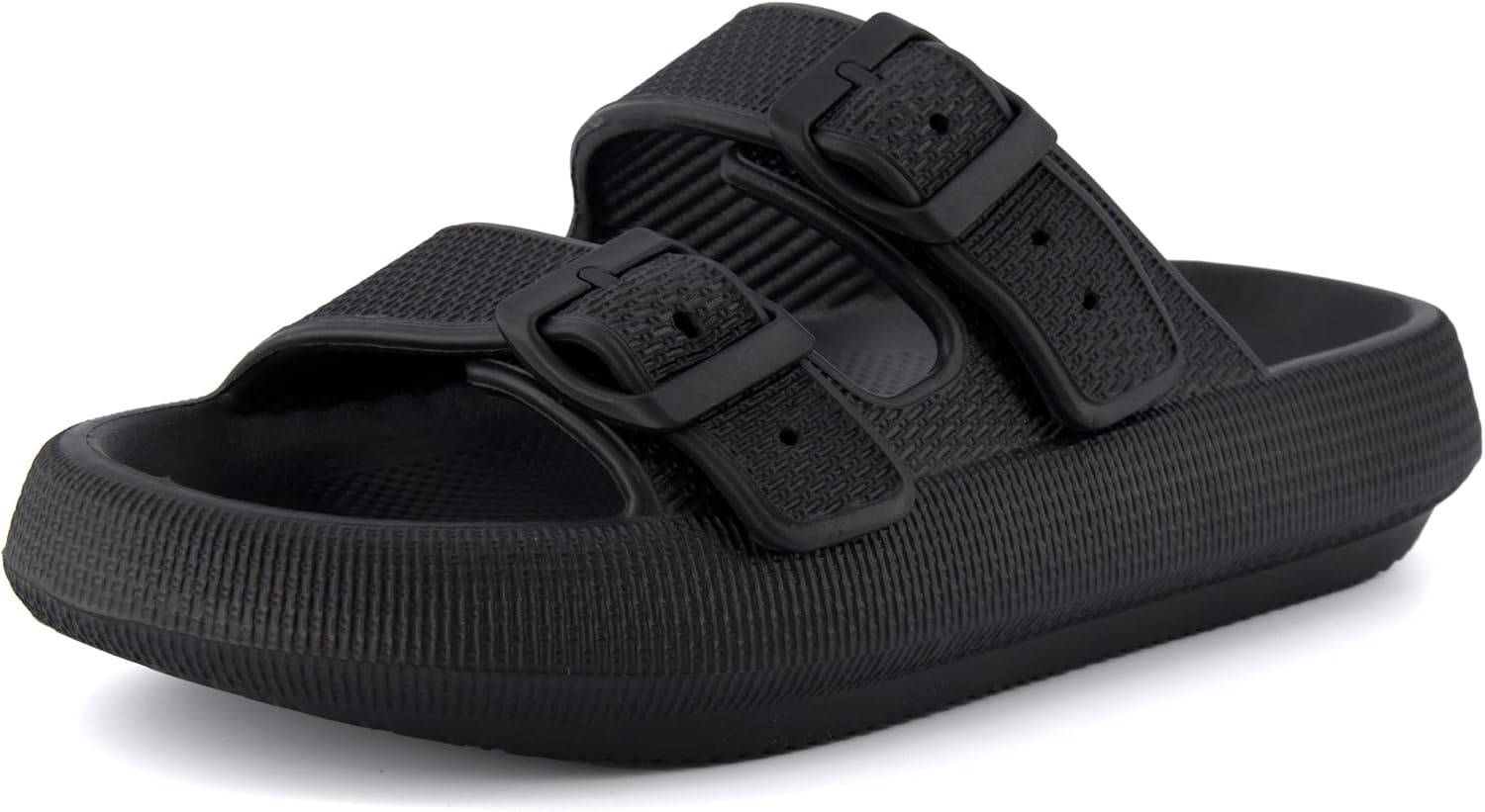 image:imageCUSHIONAIRE Fame Pillow Recovery Sandals for Women Adjustable Double Buckle Waterproof EVA Cloud Slides for WomenBlack