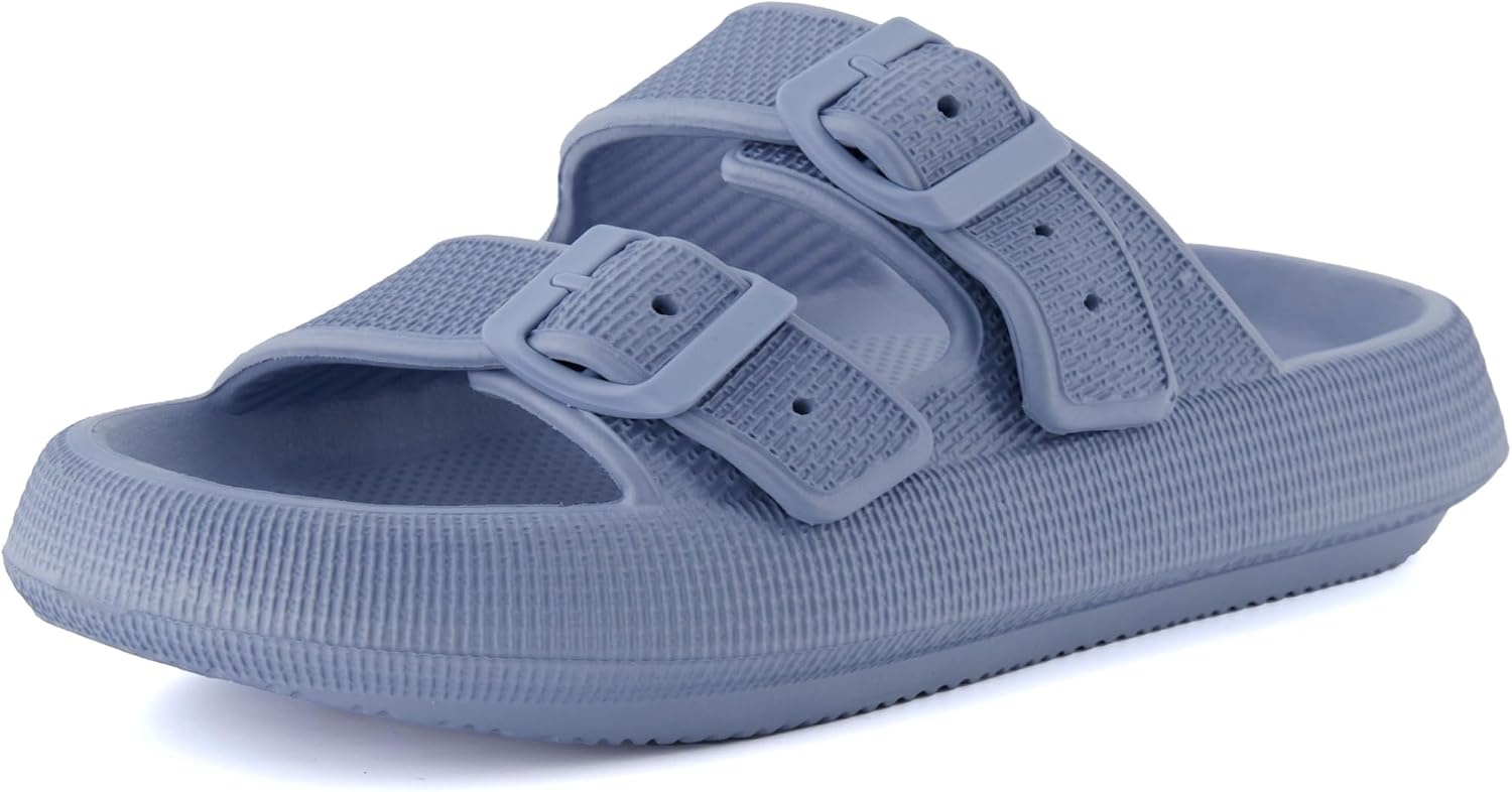 image:imageCUSHIONAIRE Fame Pillow Recovery Sandals for Women Adjustable Double Buckle Waterproof EVA Cloud Slides for WomenBlue