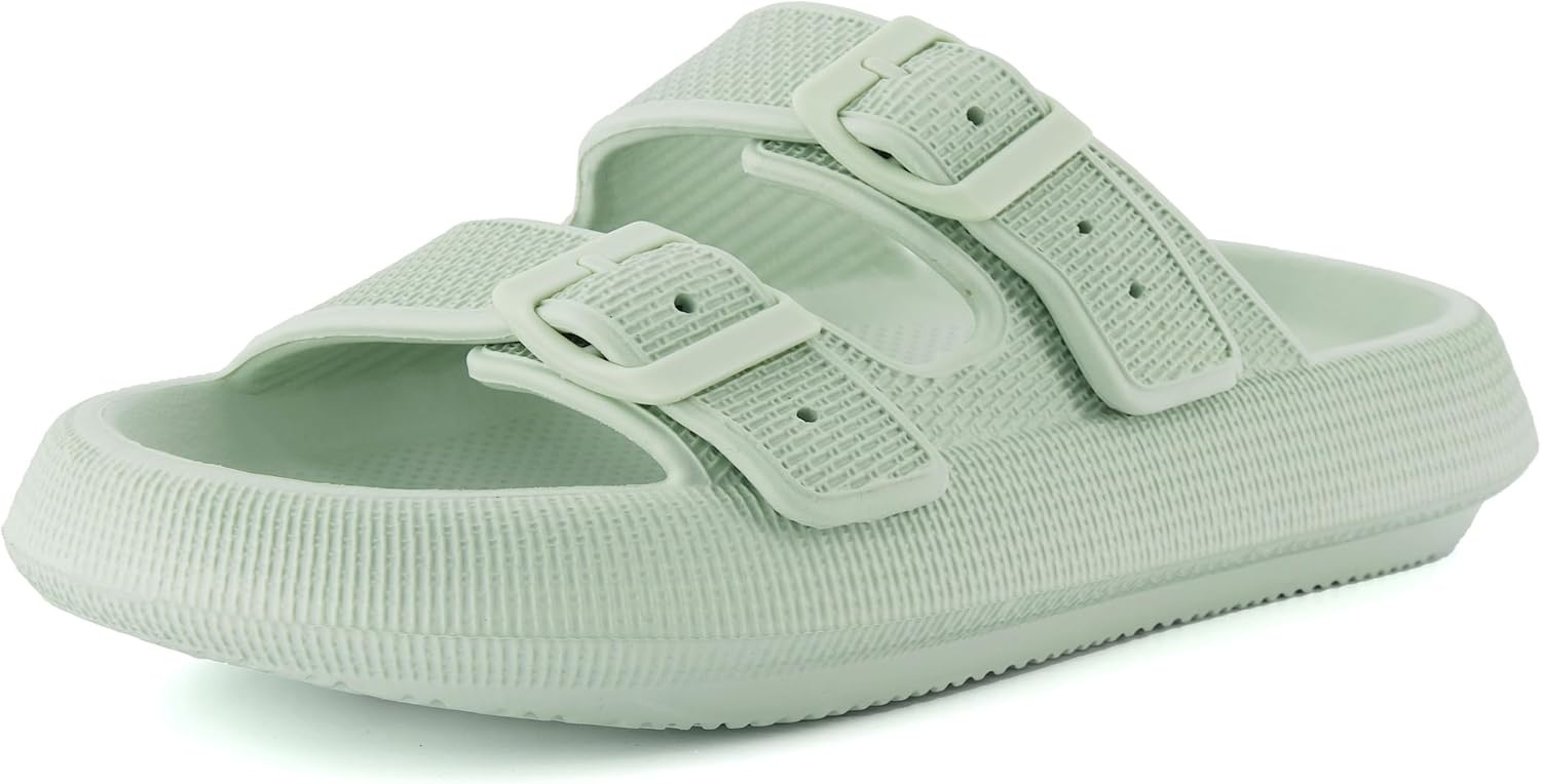 image:imageCUSHIONAIRE Fame Pillow Recovery Sandals for Women Adjustable Double Buckle Waterproof EVA Cloud Slides for WomenGreen