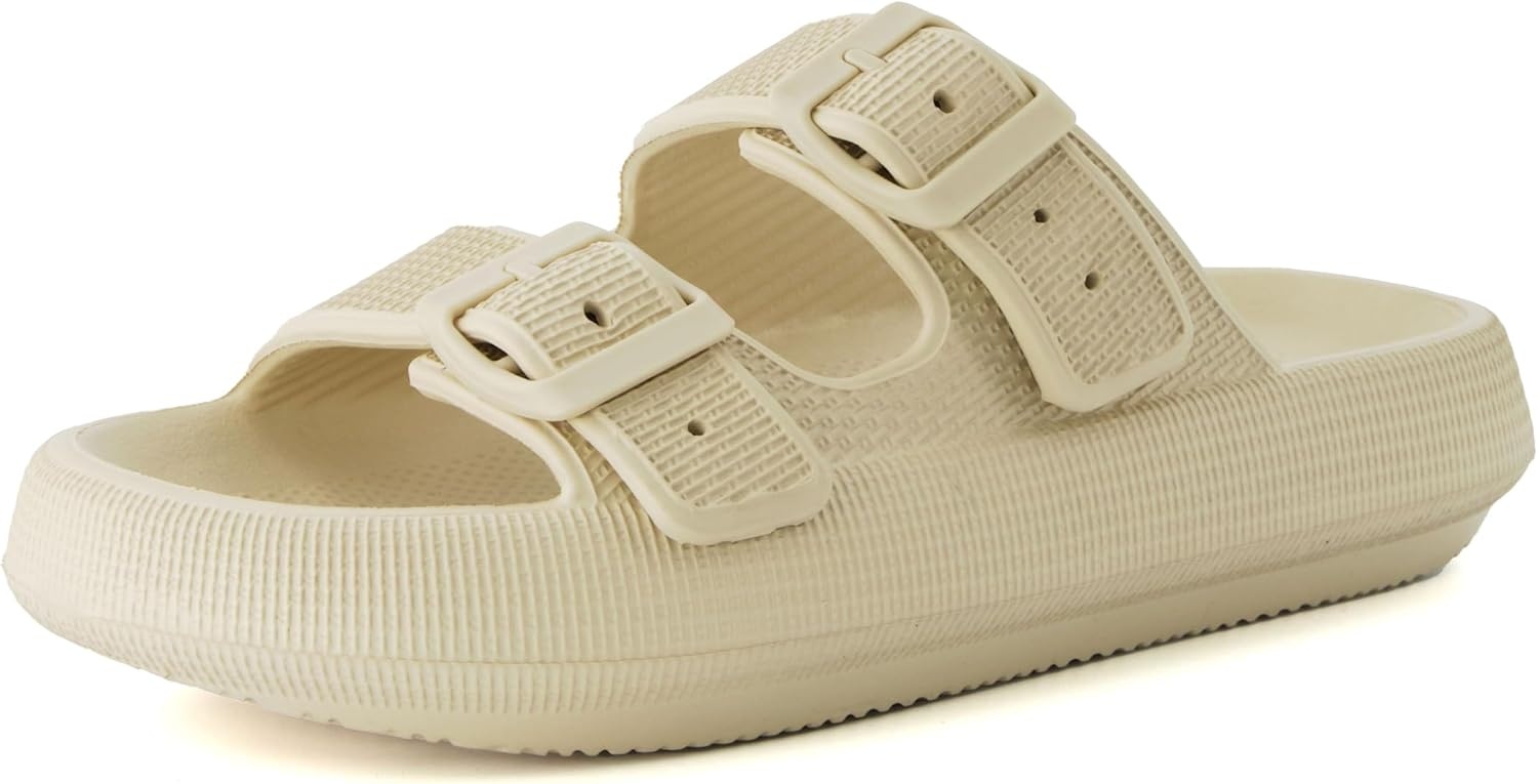 image:imageCUSHIONAIRE Fame Pillow Recovery Sandals for Women Adjustable Double Buckle Waterproof EVA Cloud Slides for WomenKhaki