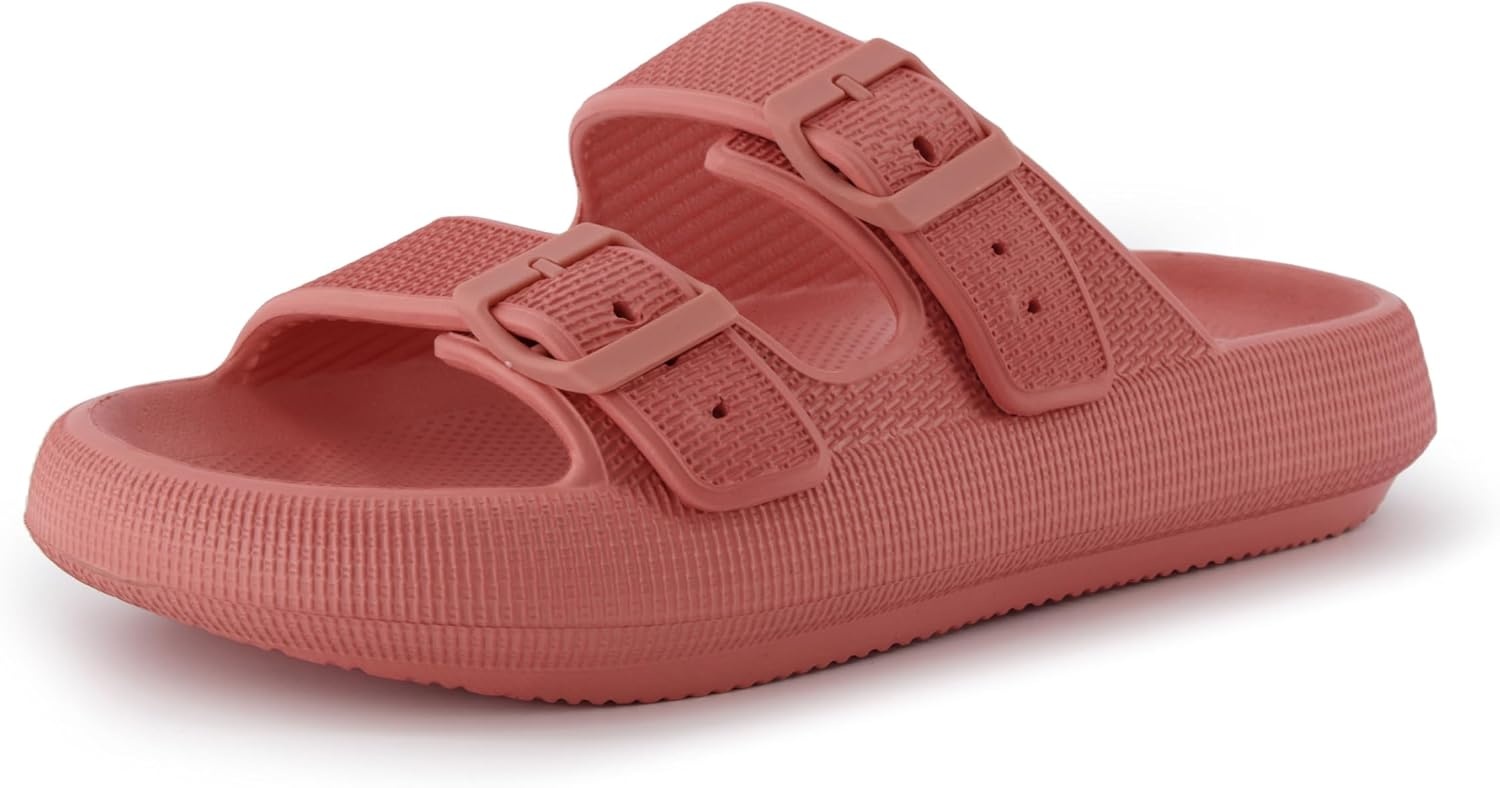 image:imageCUSHIONAIRE Fame Pillow Recovery Sandals for Women Adjustable Double Buckle Waterproof EVA Cloud Slides for WomenSalmon