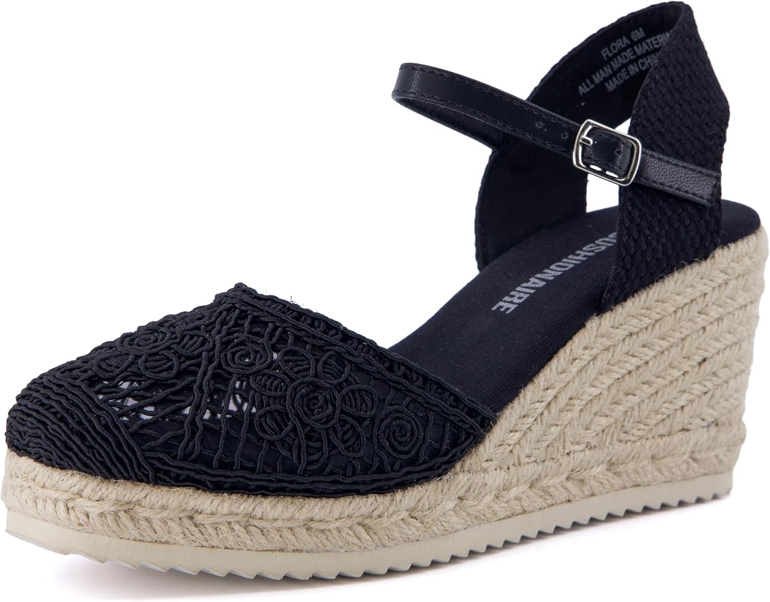 image:imageCUSHIONAIRE Flora Platform Espadrilles for Women Dressy Wedge Closed Toe Sandals with Ankle Strap and Cushioned FootbedBlack