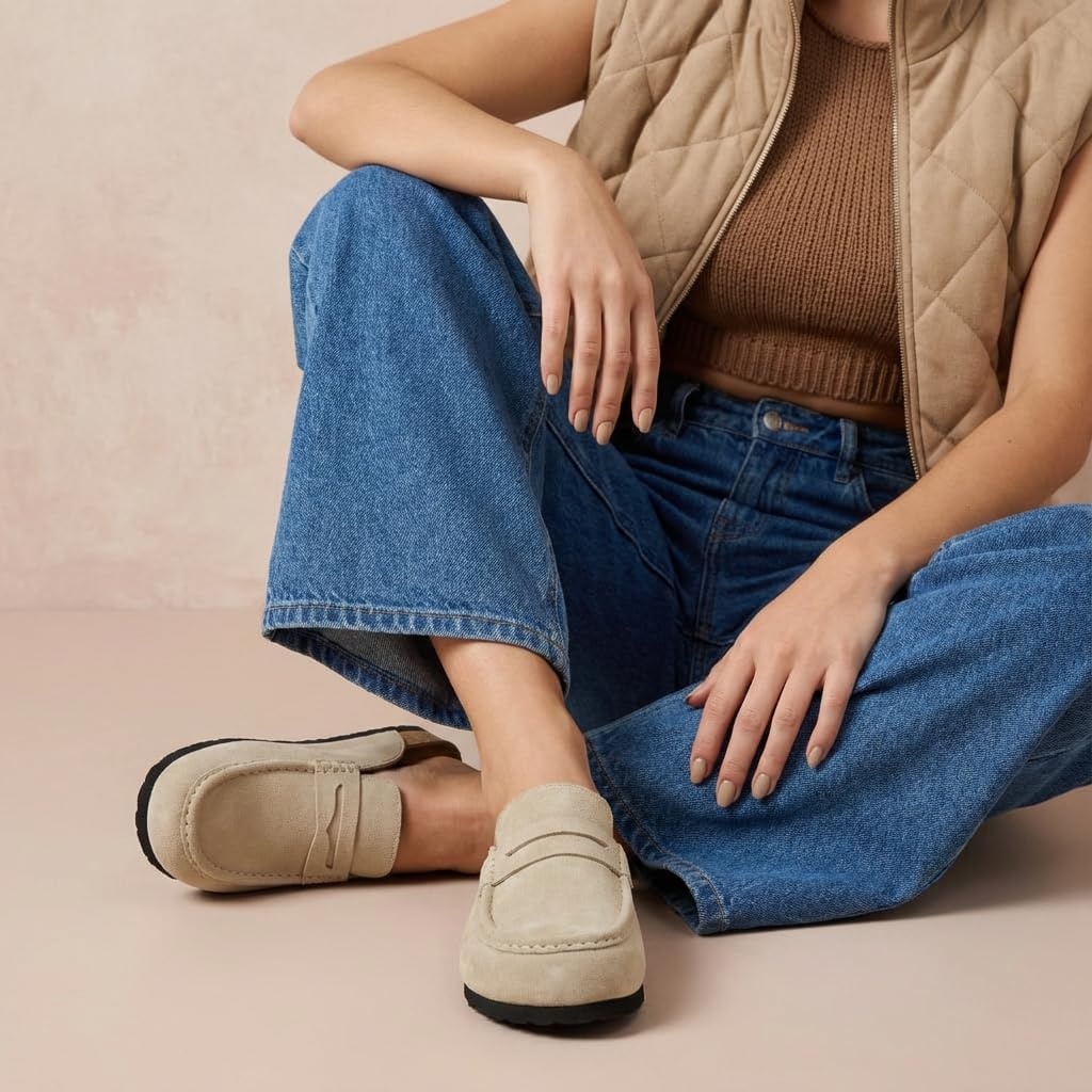image:imageCUSHIONAIRE Fondu Genuine Leather Mule Clogs for Women Comfortable Slip On Womens Shoes with Penny Strap Accent and Memory Foam FootbedBiscuit