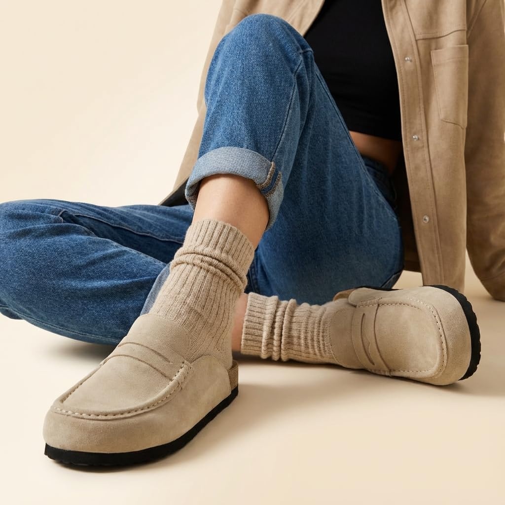 image:imageCUSHIONAIRE Fondu Genuine Leather Mule Clogs for Women Comfortable Slip On Womens Shoes with Penny Strap Accent and Memory Foam FootbedBiscuit