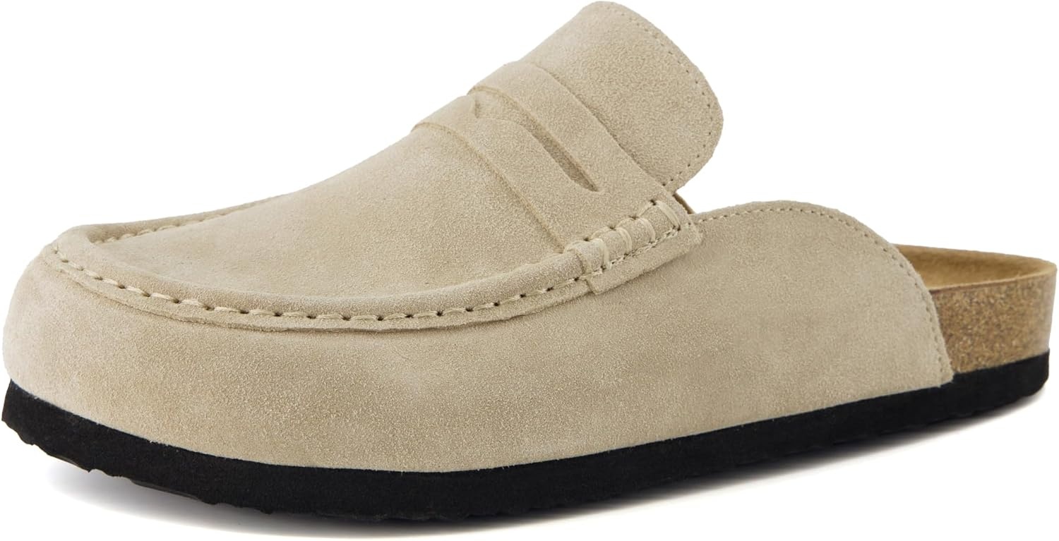 image:imageCUSHIONAIRE Fondu Genuine Leather Mule Clogs for Women Comfortable Slip On Womens Shoes with Penny Strap Accent and Memory Foam FootbedBiscuit