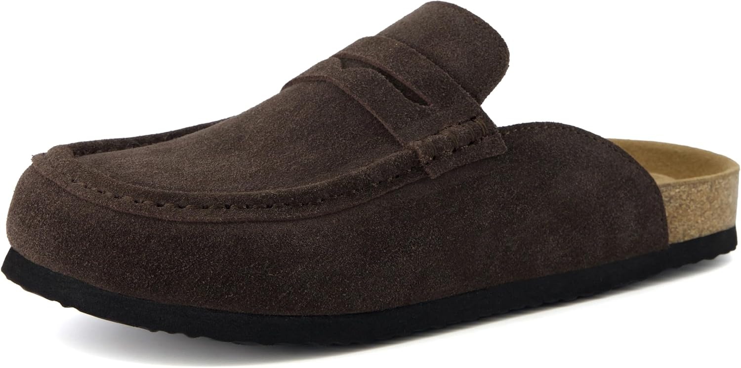 image:imageCUSHIONAIRE Fondu Genuine Leather Mule Clogs for Women Comfortable Slip On Womens Shoes with Penny Strap Accent and Memory Foam FootbedChocolate