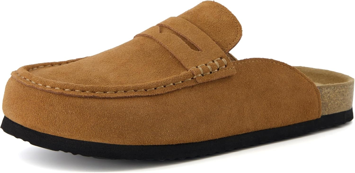 image:imageCUSHIONAIRE Fondu Genuine Leather Mule Clogs for Women Comfortable Slip On Womens Shoes with Penny Strap Accent and Memory Foam FootbedCognac