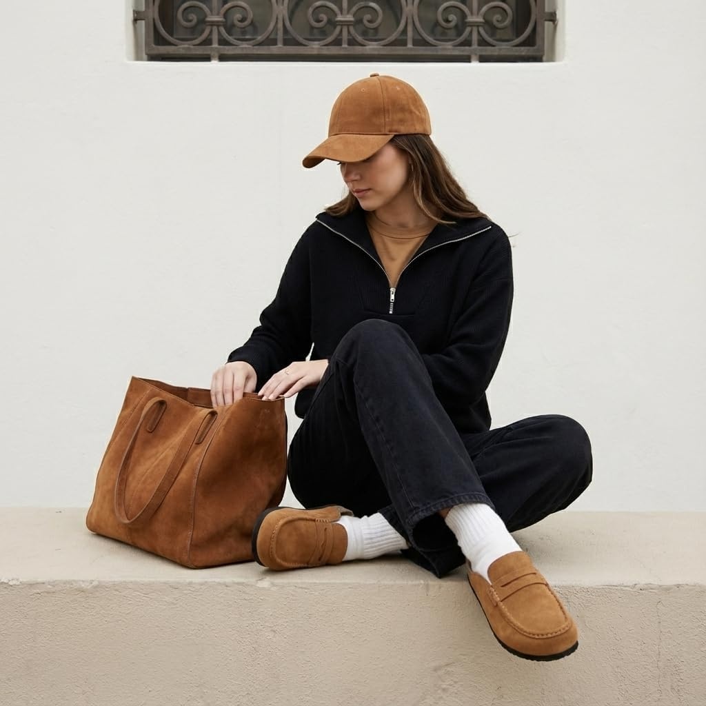 image:imageCUSHIONAIRE Fondu Genuine Leather Mule Clogs for Women Comfortable Slip On Womens Shoes with Penny Strap Accent and Memory Foam FootbedCognac