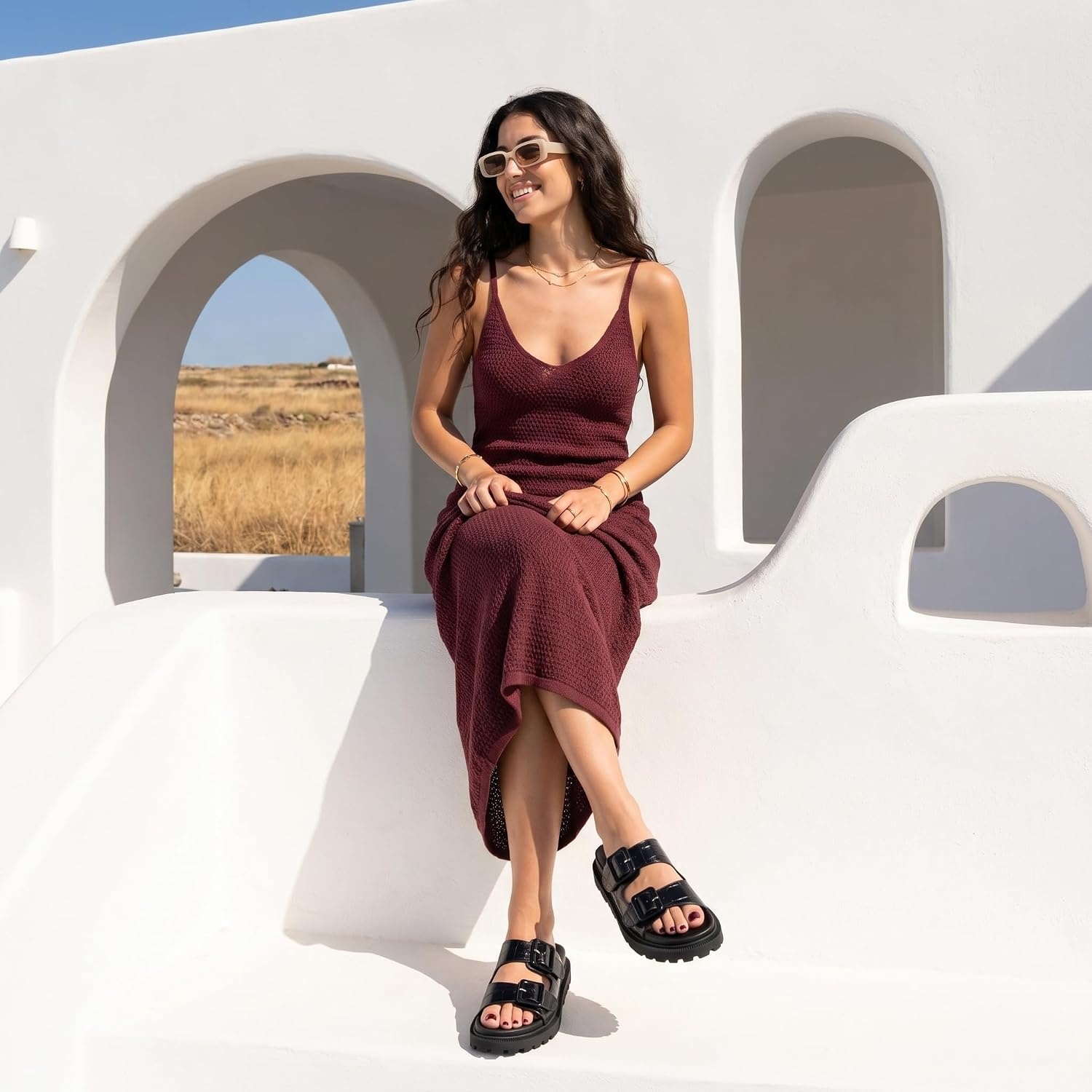 image:imageCUSHIONAIRE Fuse Chunky Womens Sandals with Double Buckle Straps and Durable Lug Sole Casual Platform Sandals Women FootwearBlack