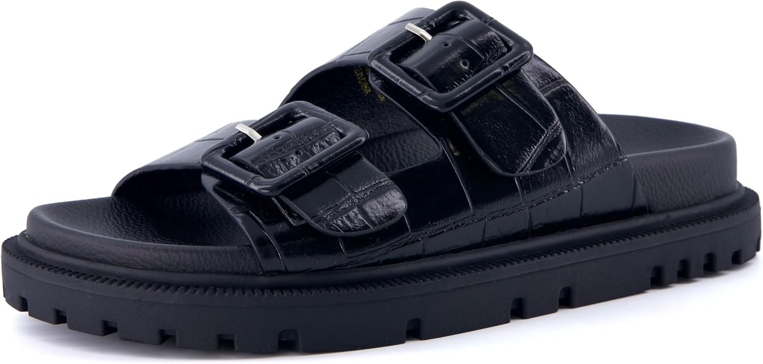 image:imageCUSHIONAIRE Fuse Chunky Womens Sandals with Double Buckle Straps and Durable Lug Sole Casual Platform Sandals Women FootwearBlack